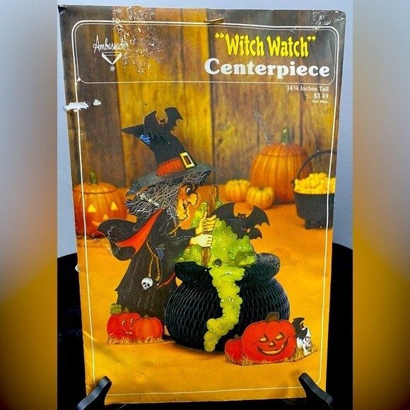 Vtg Halloween Witch Watch Centerpiece Honeycomb Bats Pumpkin Ambassador Hallmark - Picture 1 of 9